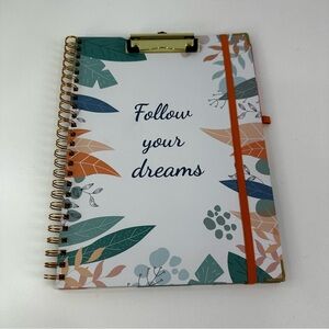 Kisdo Spiral Clipboard Folio With Pocketed Dividers "Follow Your Dreams" Leaves